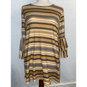 Orange Creek Orange Grey White Striped Shirt Top Bubble Sleeve Boutique SZMedium